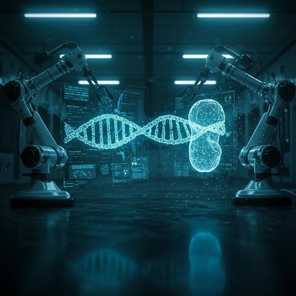 신경세포의 시냅스 연결을 형상화한 디지털 아트. 다채로운 빛의 실선이 얽혀 있으며, 생명 신호와 정보 흐름을 시각적으로 표현한다.