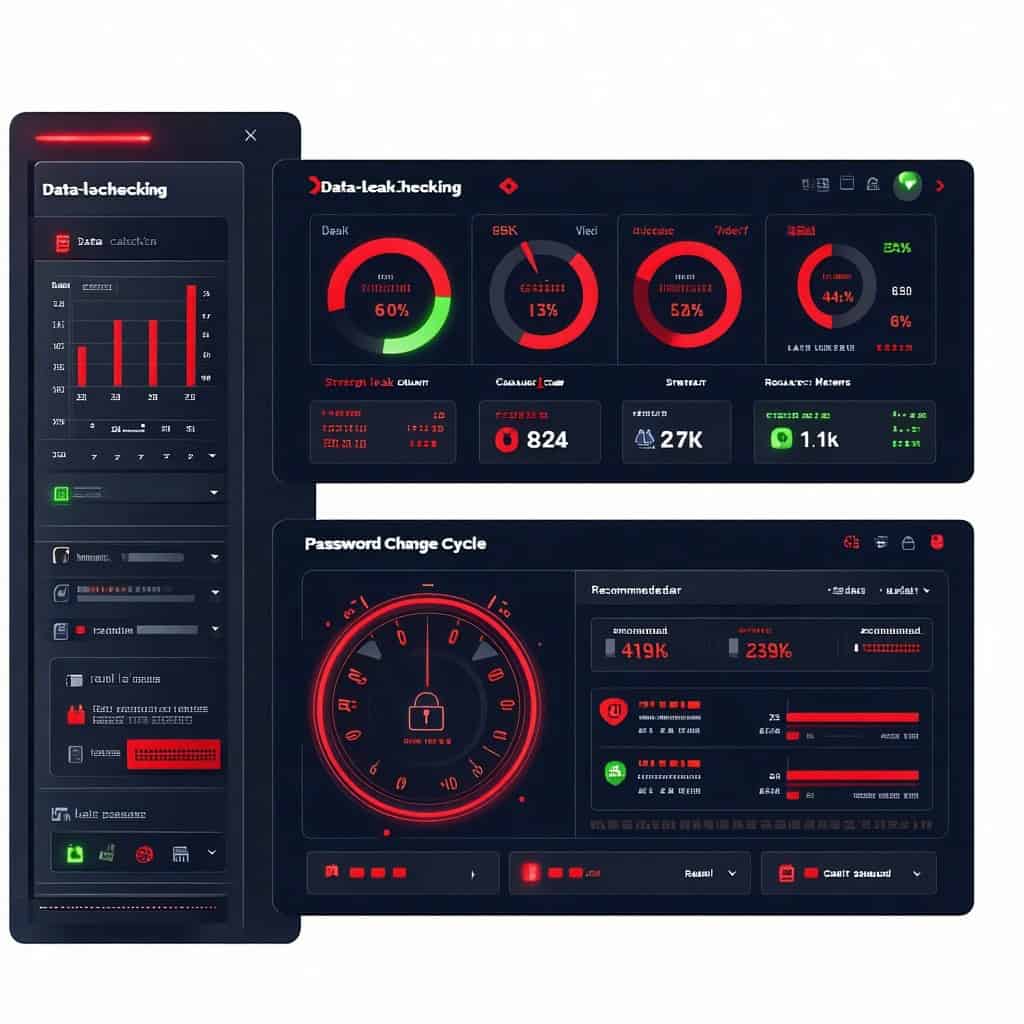 데이터 유출 위험과 비밀번호 변경 주기를 시각화한 보안 대시보드 화면